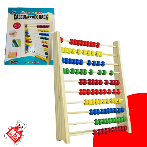 Calculation Rack Abacus Wooden | 10 Rows & 100 Beads for 3+ Children; Pre School Math Learning, Calculating, Counting Montessori Puzzle Toys