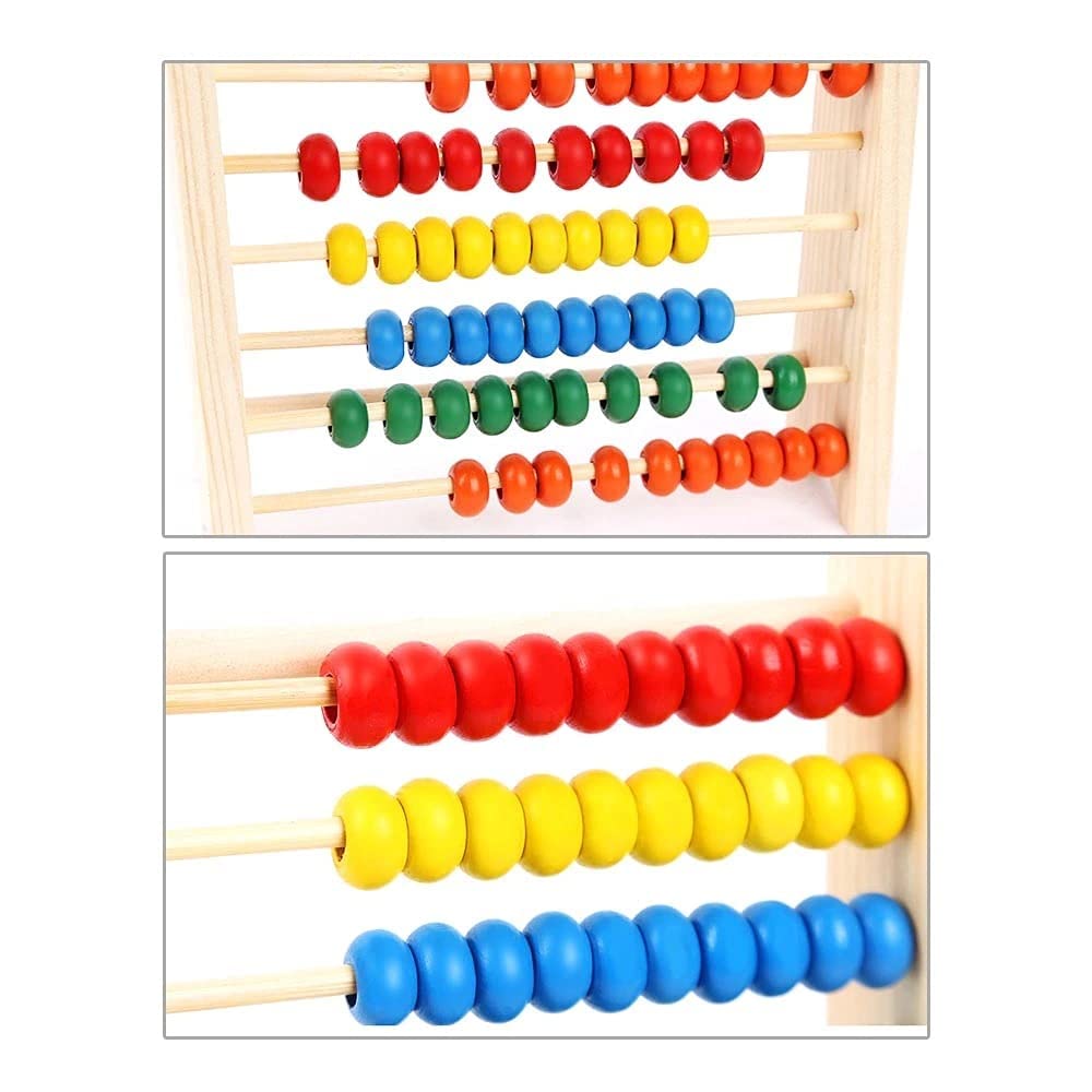 Calculation Rack Abacus Wooden | 10 Rows & 100 Beads for 3+ Children; Pre School Math Learning, Calculating, Counting Montessori Puzzle Toys