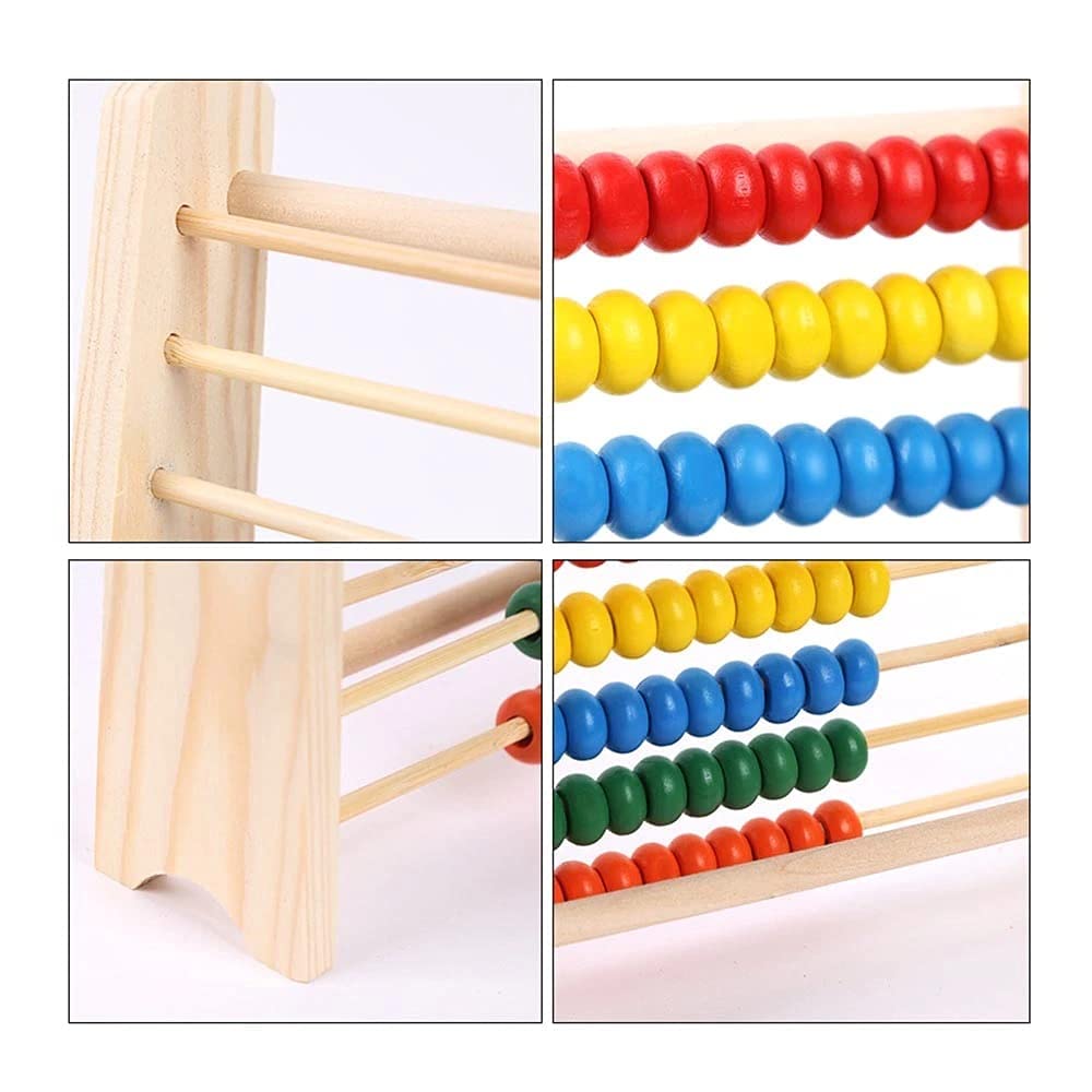 Calculation Rack Abacus Wooden | 10 Rows & 100 Beads for 3+ Children; Pre School Math Learning, Calculating, Counting Montessori Puzzle Toys