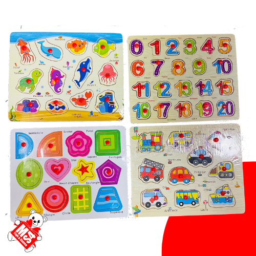 Alphabets Numbers Shapes Wooden Puzzle Tray Kids Learning