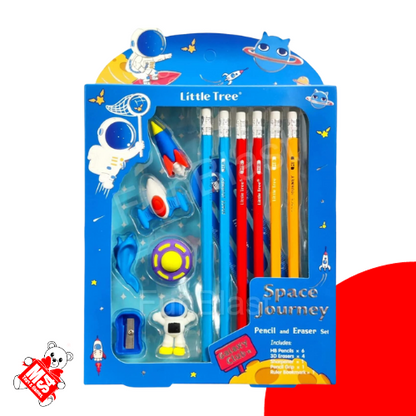 Space Stationary Gift Set for Kids | Stationery Kit Includes 6 Pencils, 4 Erasers, 1 Sharpener, 1 Ruler Bookmark, 1 Pencil Cap Stationary Set for Kids, Return Gifts for Kids