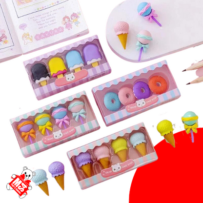 Pack of 4 Dessert Erasers Set | Rubber Pencil Eraser for Kids School Students (Assorted) | Assembly Sets DIY Erasers Fun Kids