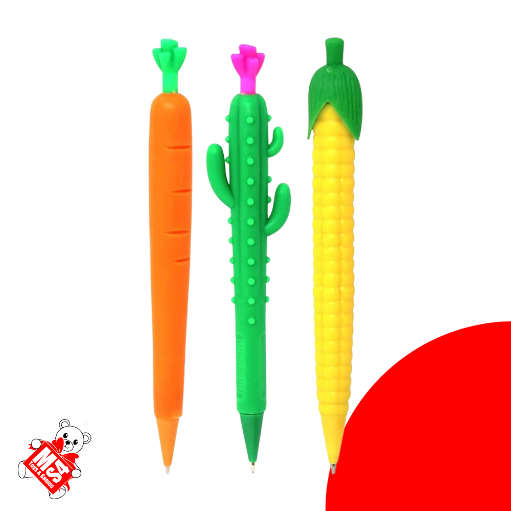 3in1 PenPencil | Carrot Cactus Corn | Kids Click PenPencil Set of 3