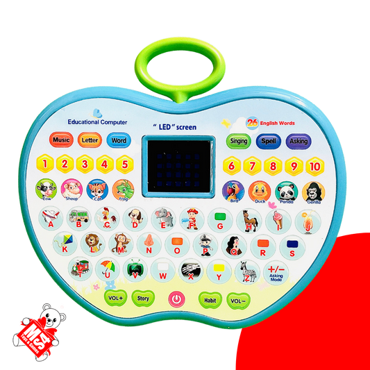 Educational Computer Toy | Apple Shaped Tablet - LED Display and Fun Music Learning Alphabets, Numbers, Words, Animals and Story