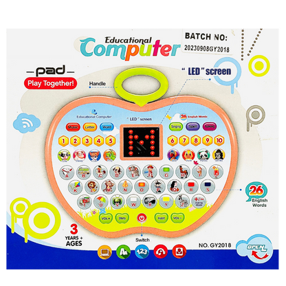 Educational Computer Toy | Apple Shaped Tablet - LED Display and Fun Music Learning Alphabets, Numbers, Words, Animals and Story