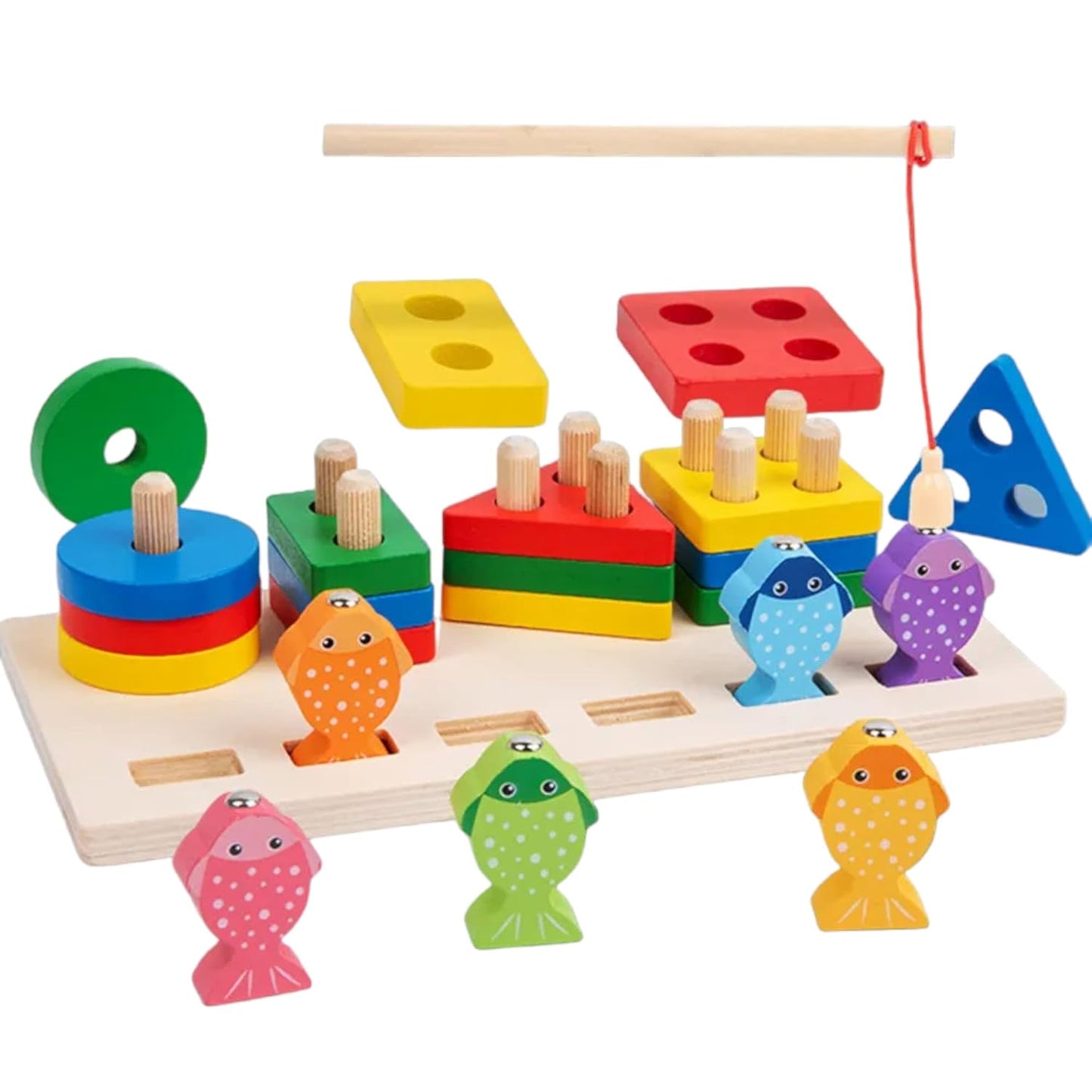 2in1 Shape Sorter & Fishing Game Wooden | Colour Shape Sorting Educational Game & Magnetic Fish Game