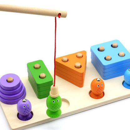 2in1 Shape Sorter & Fishing Game Wooden | Colour Shape Sorting Educational Game & Magnetic Fish Game