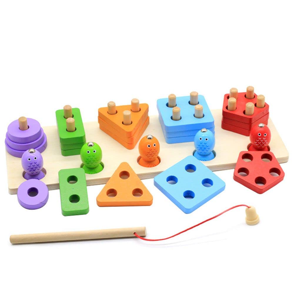 2in1 Shape Sorter & Fishing Game Wooden | Colour Shape Sorting Educational Game & Magnetic Fish Game