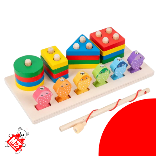 2in1 Shape Sorter & Fishing Game Wooden | Colour Shape Sorting Educational Game & Magnetic Fish Game