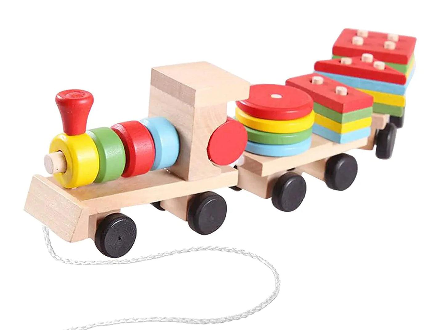 Wooden Train Shape Sorter and Stacking Set | Colourful Train Move Shapes Educational Kids