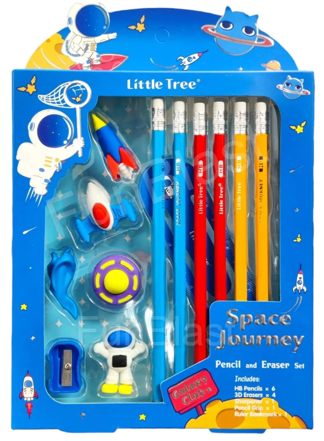 Space Stationary Gift Set for Kids | Stationery Kit Includes 6 Pencils, 4 Erasers, 1 Sharpener, 1 Ruler Bookmark, 1 Pencil Cap Stationary Set for Kids, Return Gifts for Kids