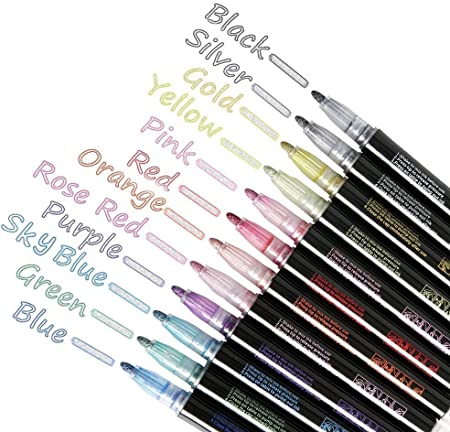 Metallic Marker Outline Pens | 12Colour Set | Glitter Shining Metallic Magical Colour Pens for kids