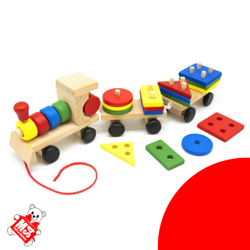 Wooden Train Shape Sorter and Stacking Set | Colourful Train Move Shapes Educational Kids