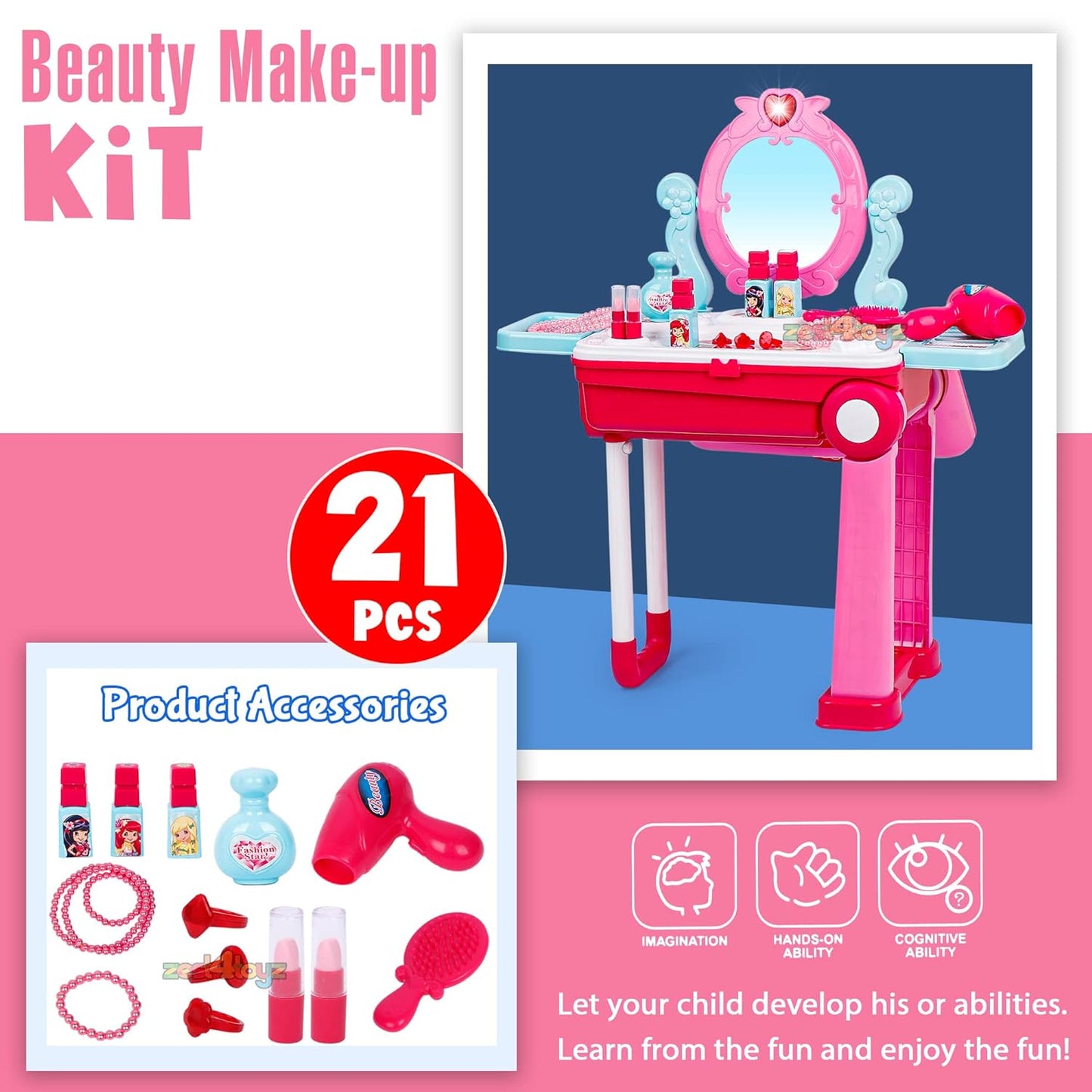 2in1 Trolley Make-Up Beauty Play Set | Kids Roleplay (Big)