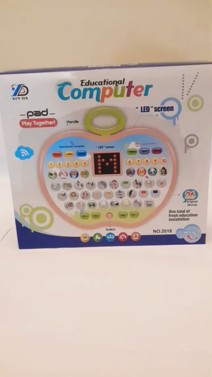 Educational Computer Toy | Apple Shaped Tablet - LED Display and Fun Music Learning Alphabets, Numbers, Words, Animals and Story